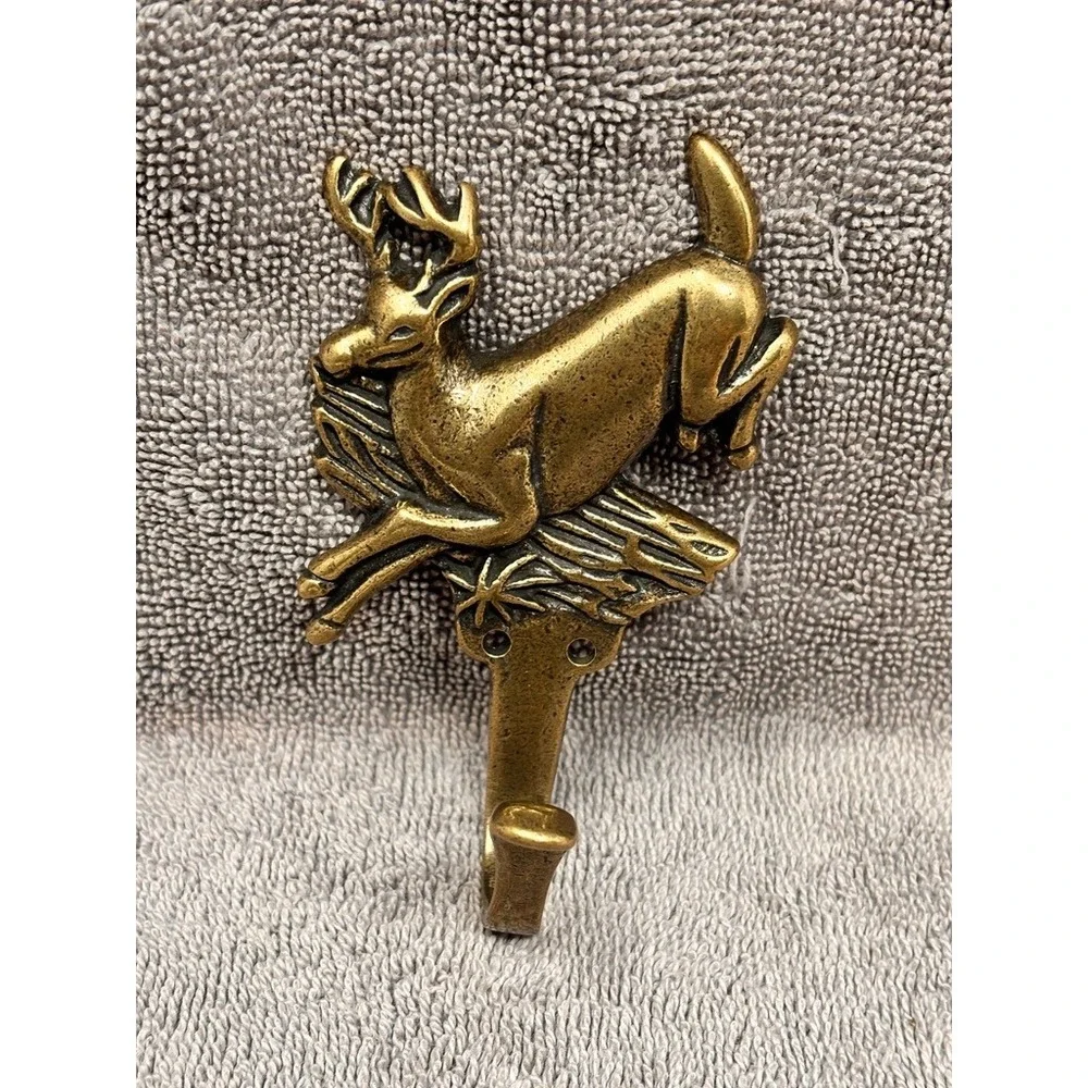 Vtg Belwith Solid Brass Leaping‎ Deer Buck Wall Hook Rustic Lodge Cabin NEW